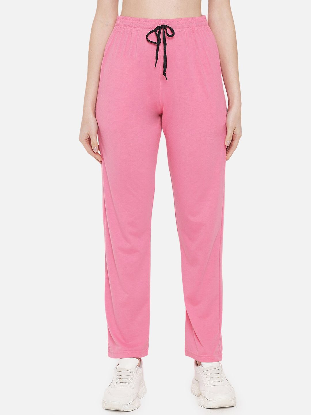 FFLIRTYGO Women Pink Solid Relaxed Fit Cotton Track Pants