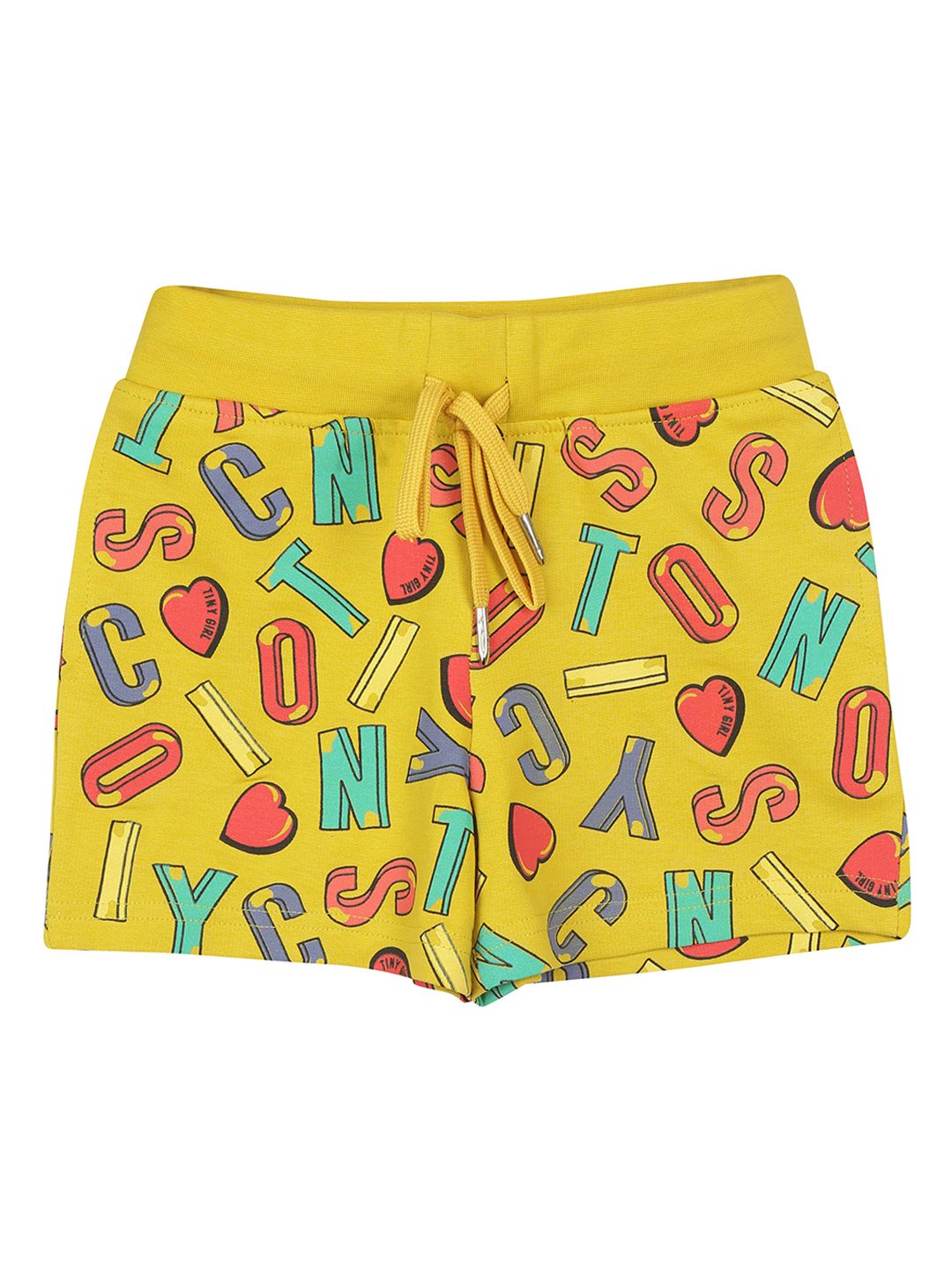 Tiny Girl Girls Mustard Typography Printed Shorts