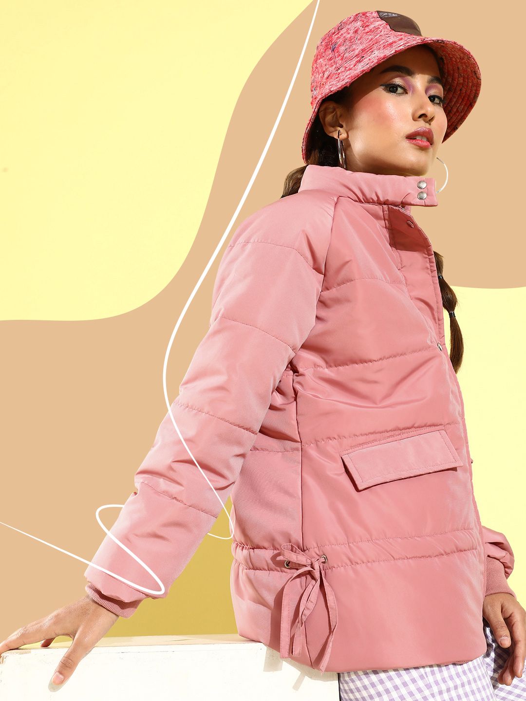 Mast & Harbour Women Mock Collar Padded Jacket With Two Flap Pockets
