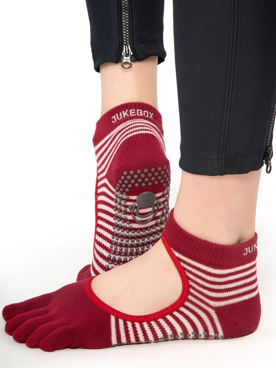 Wearjukebox  Red & White Striped Grip Socks