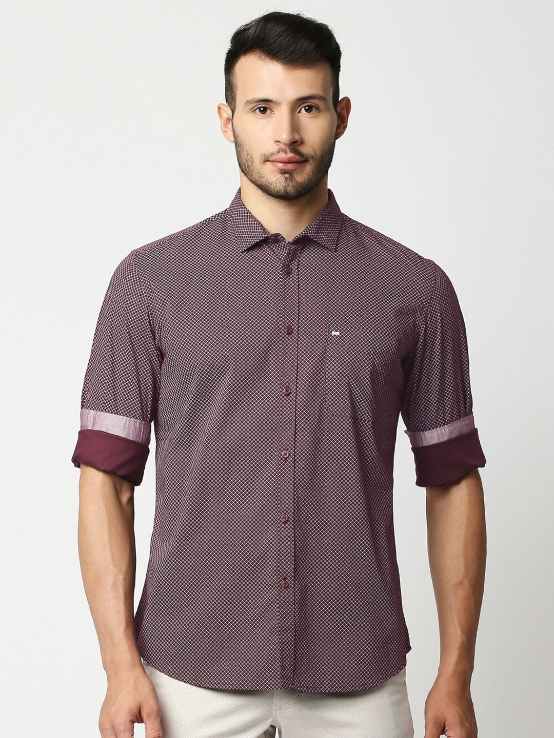Basics Men Maroon Slim Fit Printed Casual Shirt