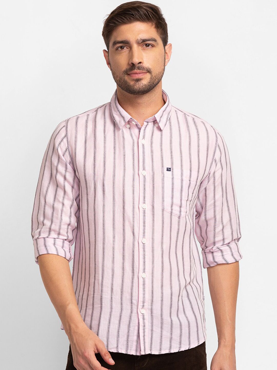 SPYKAR Men Pink Striped Casual Shirt