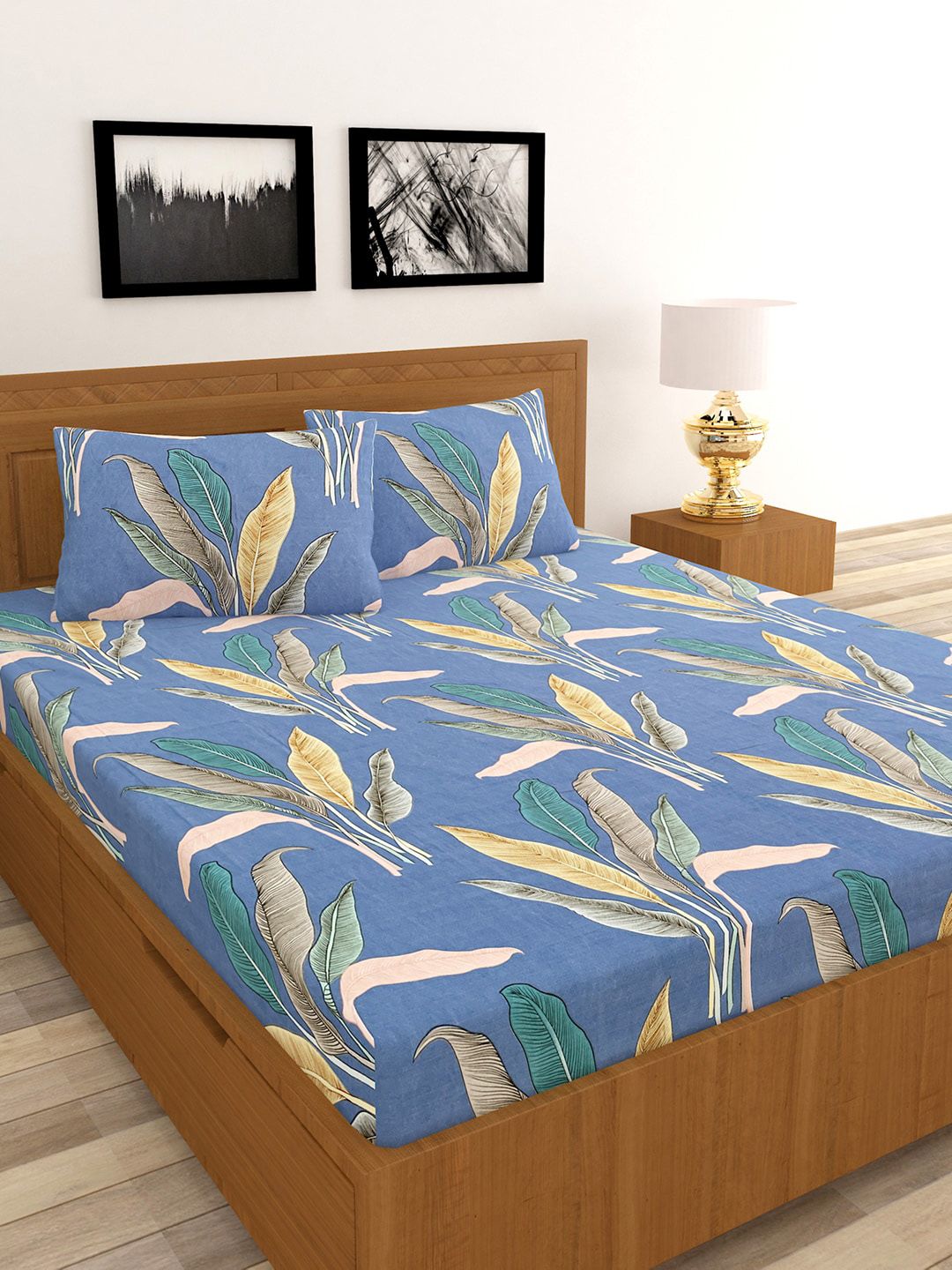 MORADO Blue 120 TC Queen Bedsheet with 2 Pillow Covers