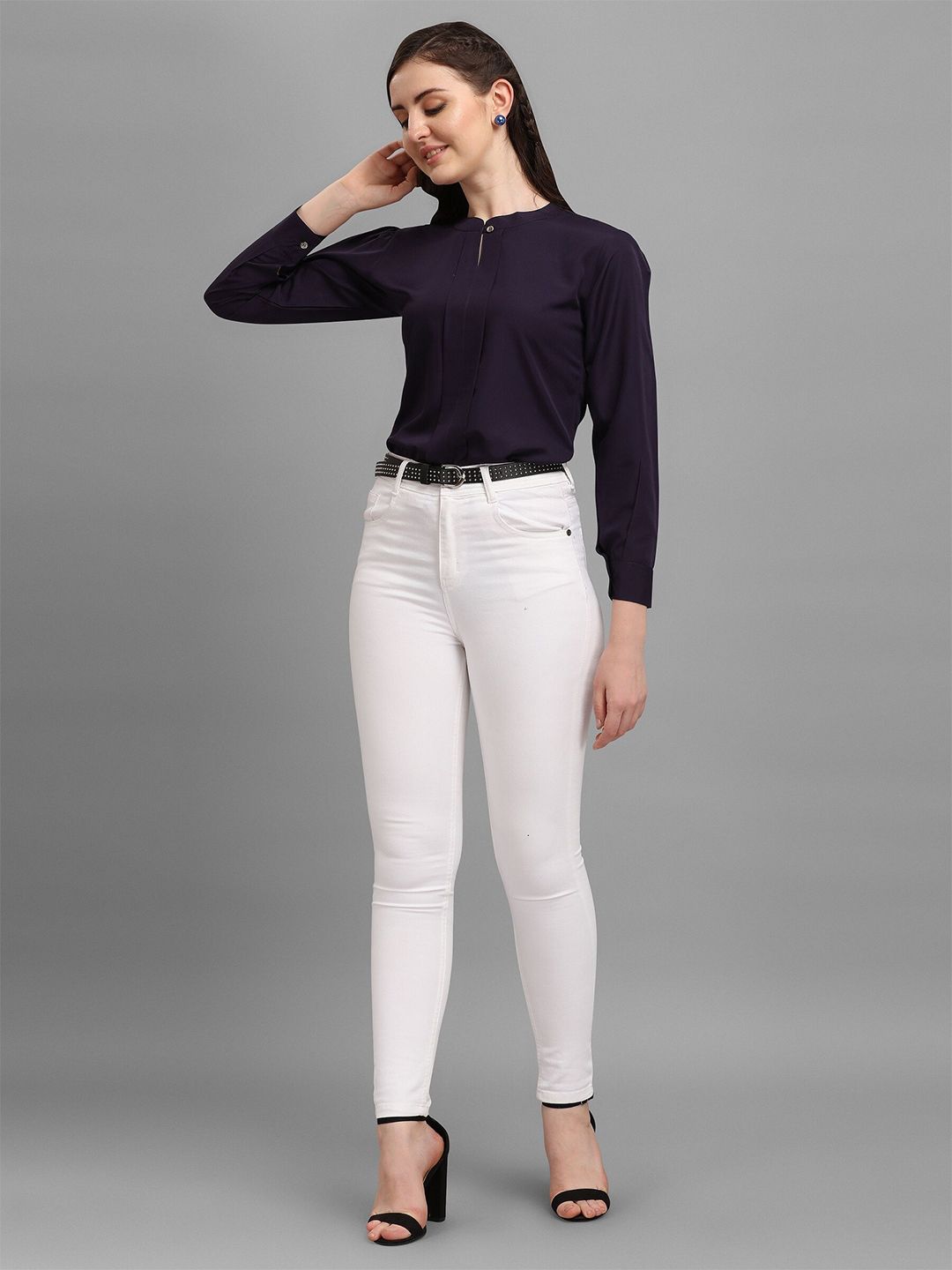 Kinjo Navy Blue Crepe Top