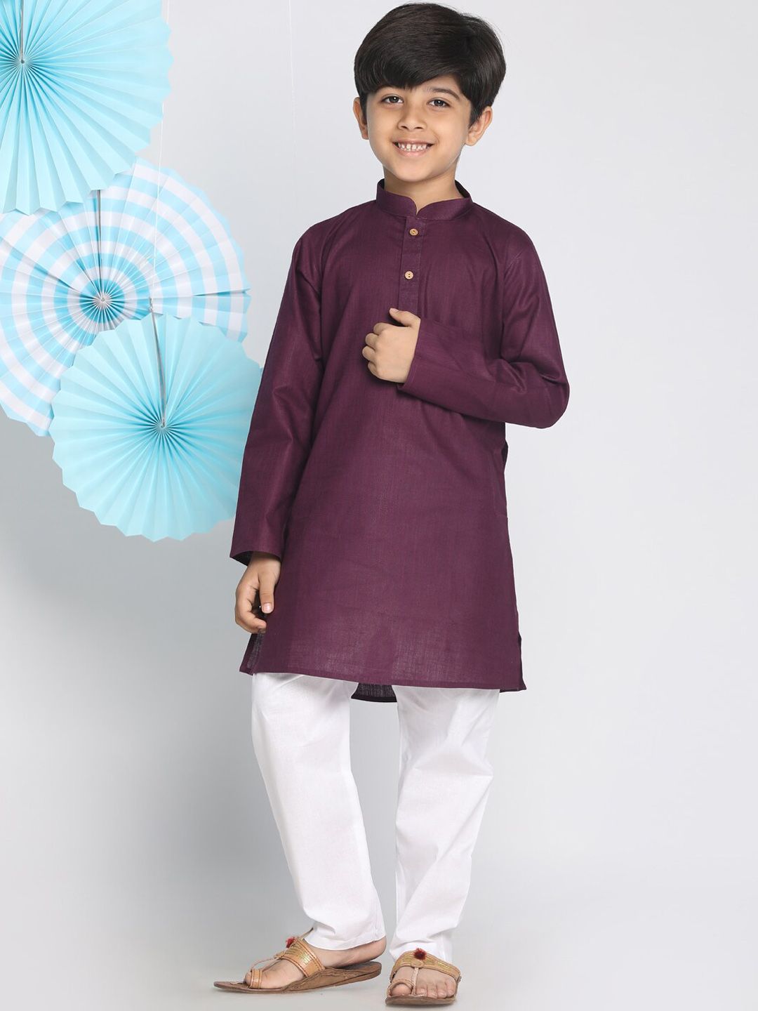 VASTRAMAY Boys Purple Angrakha Kurta with Pyjamas & With Dupatta