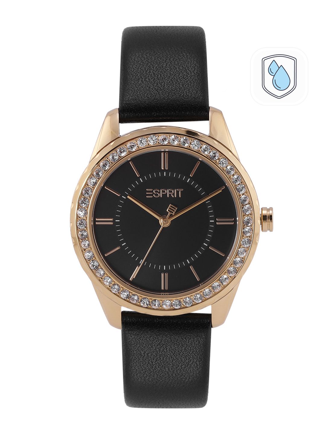 ESPRIT Women Black Dial & Black Leather Straps Analogue Watch ES1L381L0085