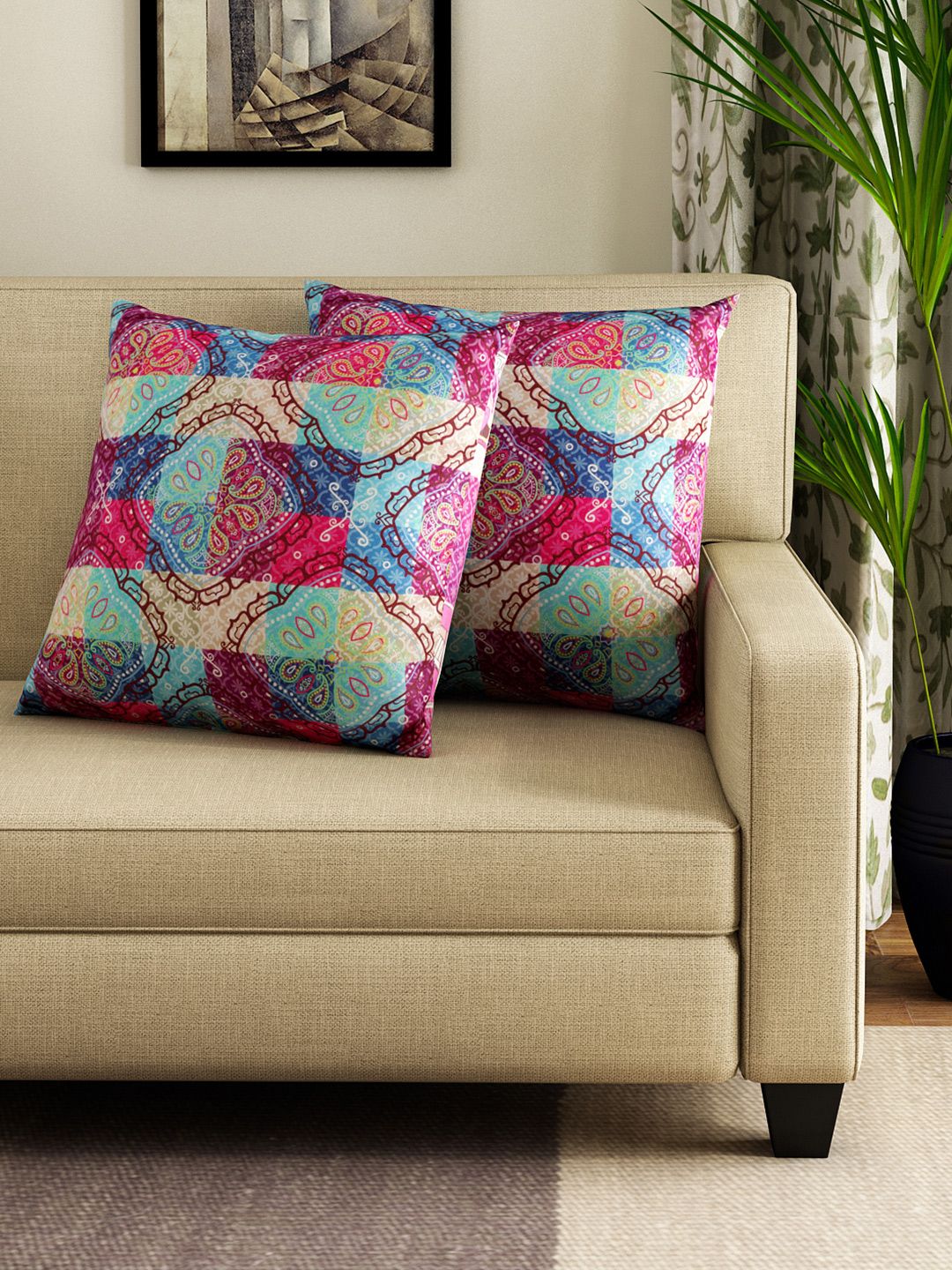 SWAYAM Cool Auto Theme Conversational Polycotton Washable 2 Pcs Cushion Covers -16x16In