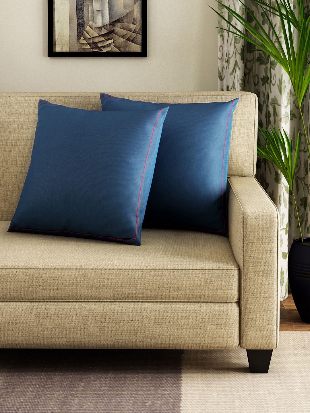 SWAYAM Navy Set of 2 24" x 24" Square Cushion Covers