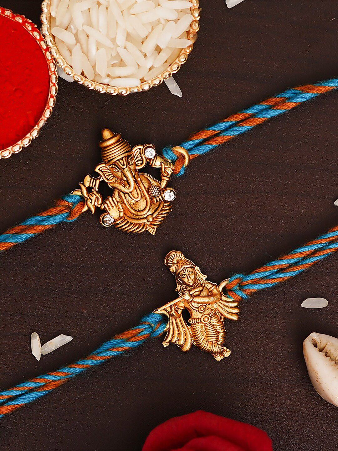 Adwitiya Collection 2 Pieces Blue & Golden Religious Rakhi Combo