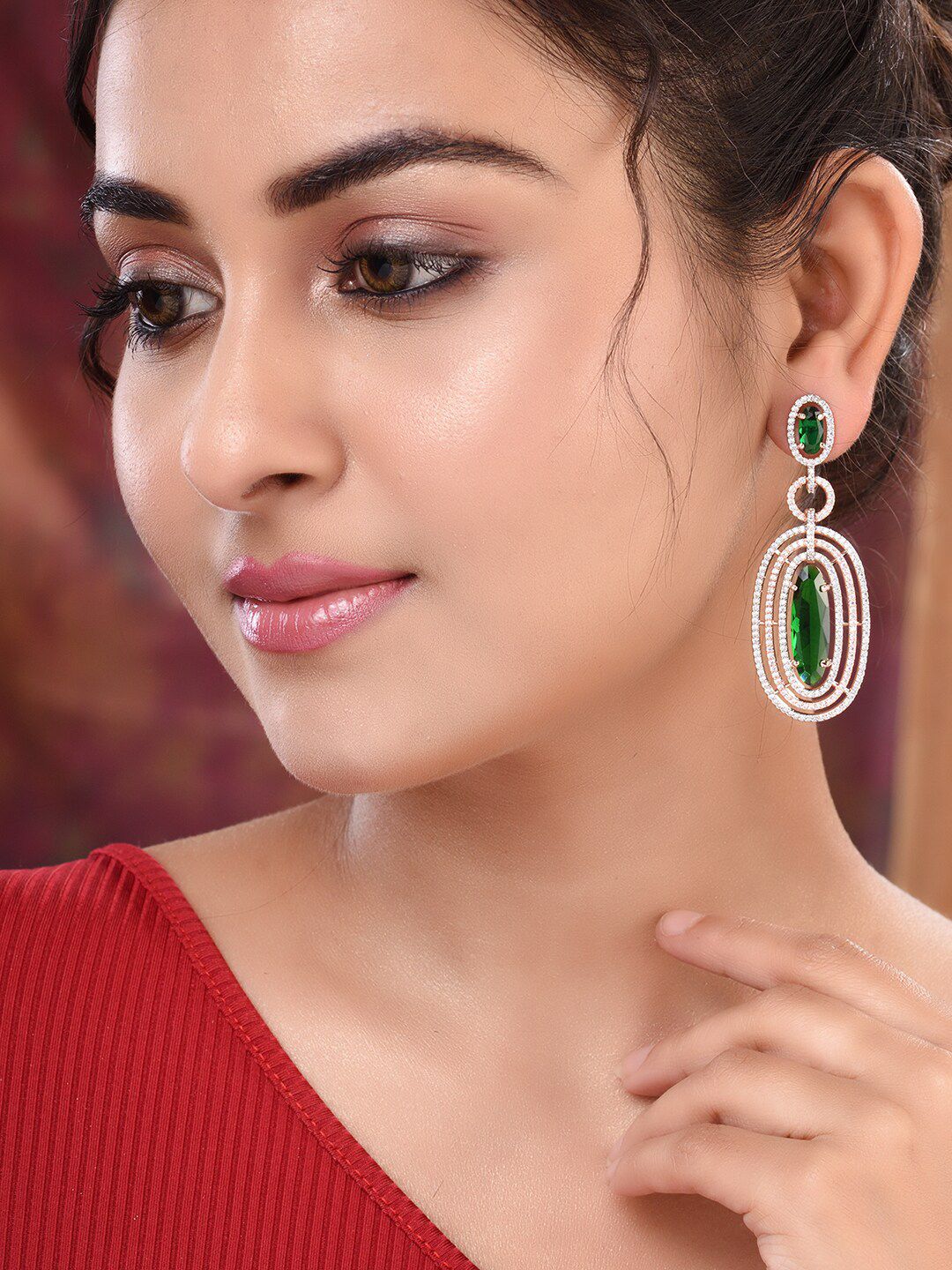 Saraf RS Jewellery Green Contemporary Drop Earrings