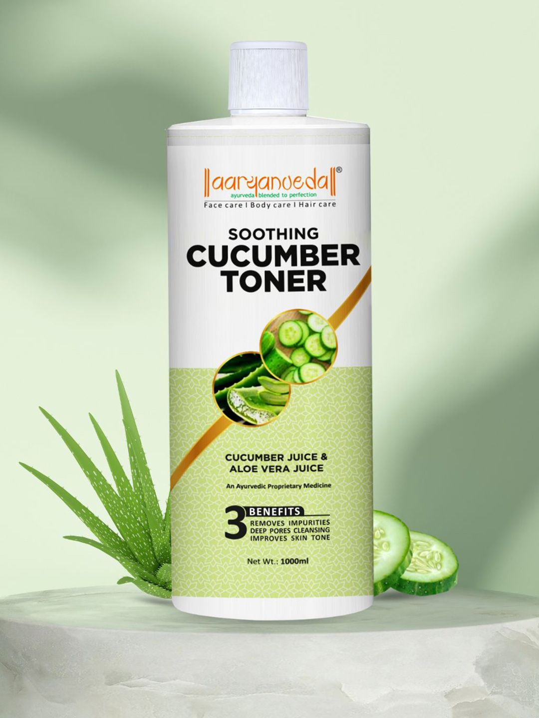 Aryanveda Cucumber Face Toner with Cucumber & Aloevera Juice for Glowing Skin - 1000 ml