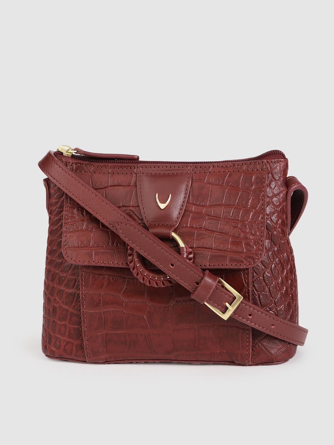 Buy Hidesign Maroon Animal Textured Leather Structured Sling Bag -  - Accessories for Women