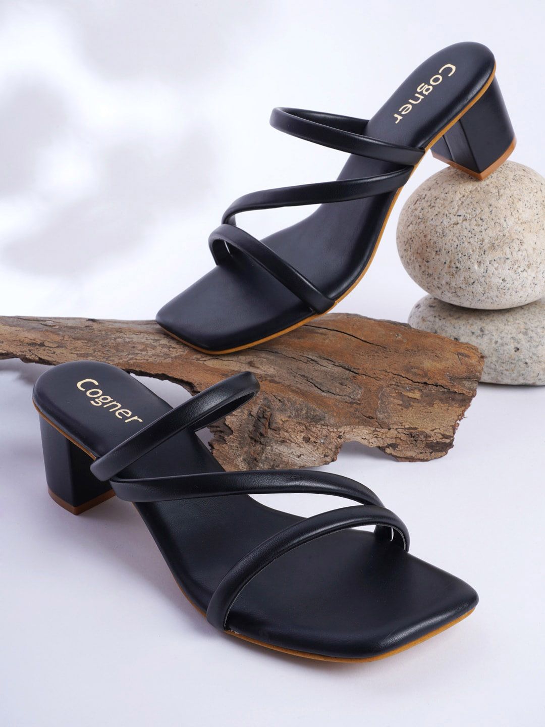 Cogner Black Party Block Sandals