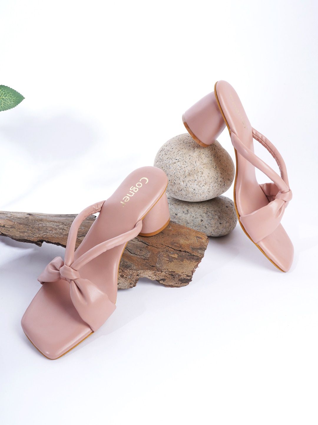 Cogner Beige Party Block Pumps with Bows