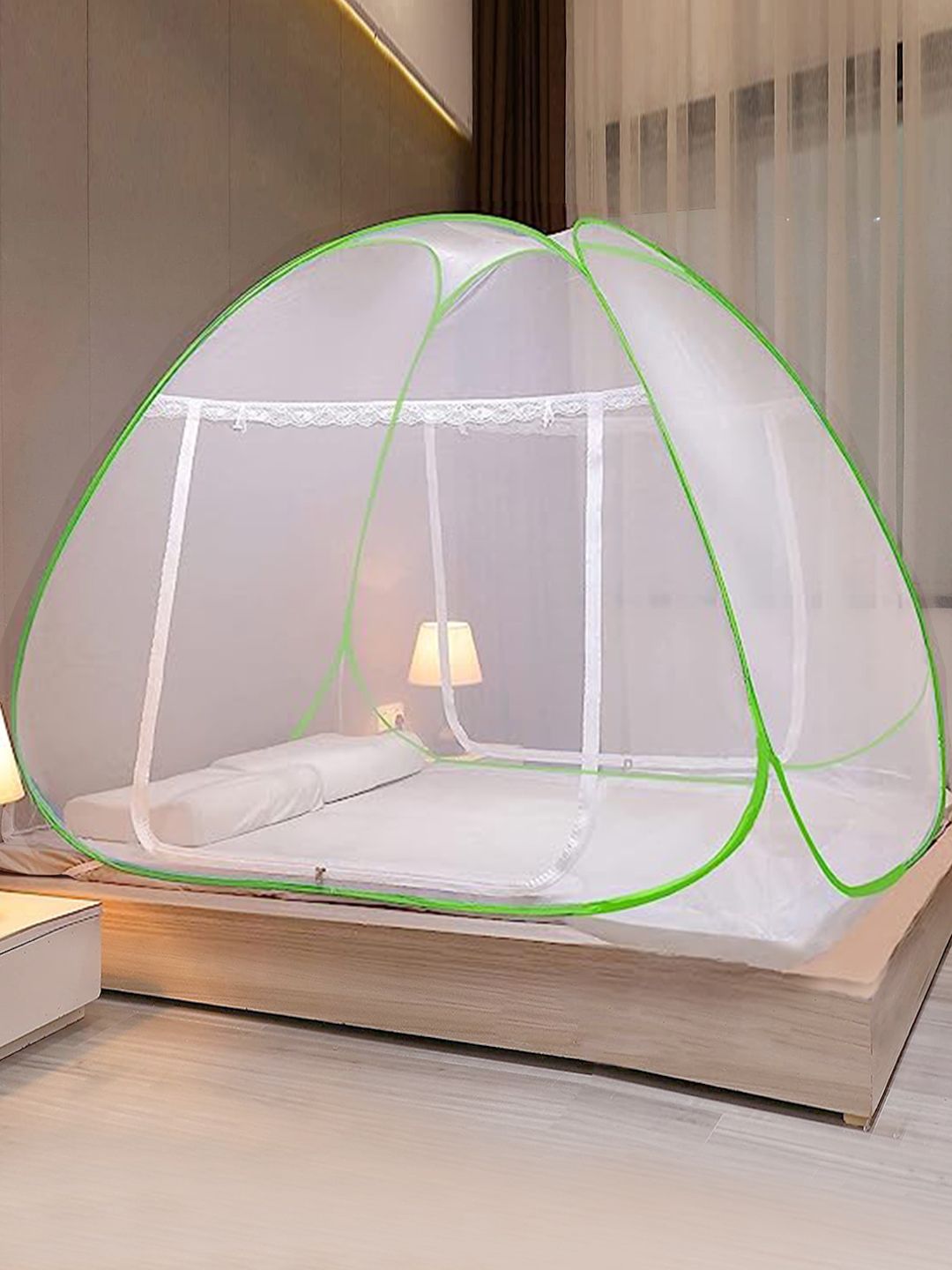 Evafly Sea Green Solid Double Bed Mosquito Net