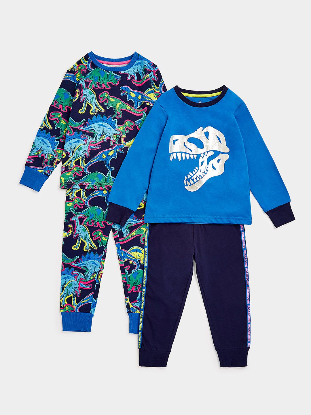 mothercare Boys Multicoloured Pack Of 2 Animal Print Pure Cotton T-shirts with Joggers