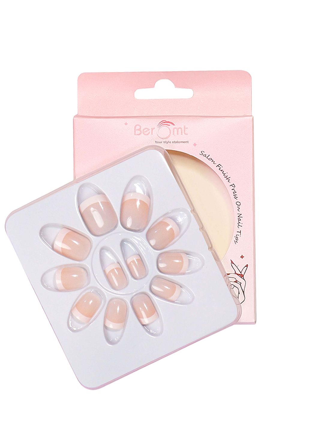 BEROMT 12 Pcs Long-Lasting Reusable Lightweight Salon Finish Press on Nail Tips- Shade 144
