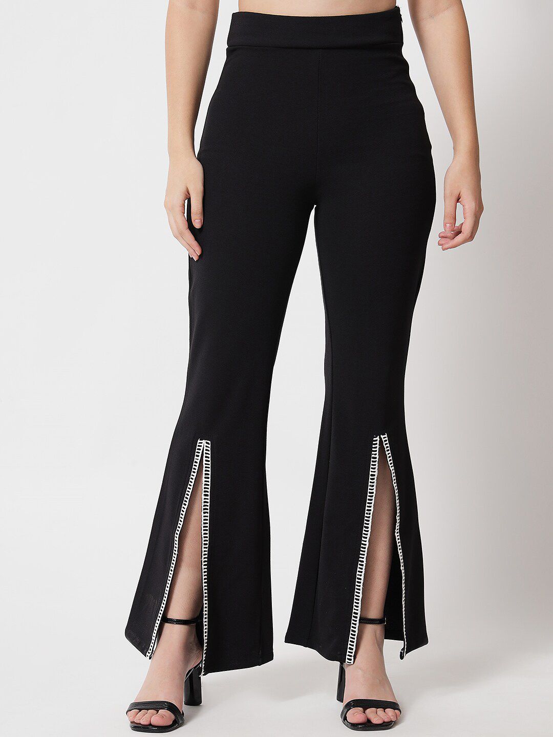 Kotty Women Black Relaxed Flared High-Rise Easy Wash Trousers