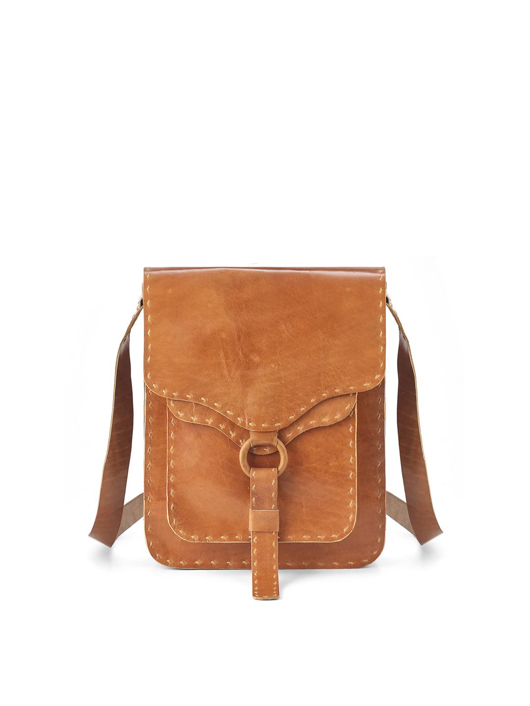 Goatter Unisex Tan Genuine Leather Messenger Bag