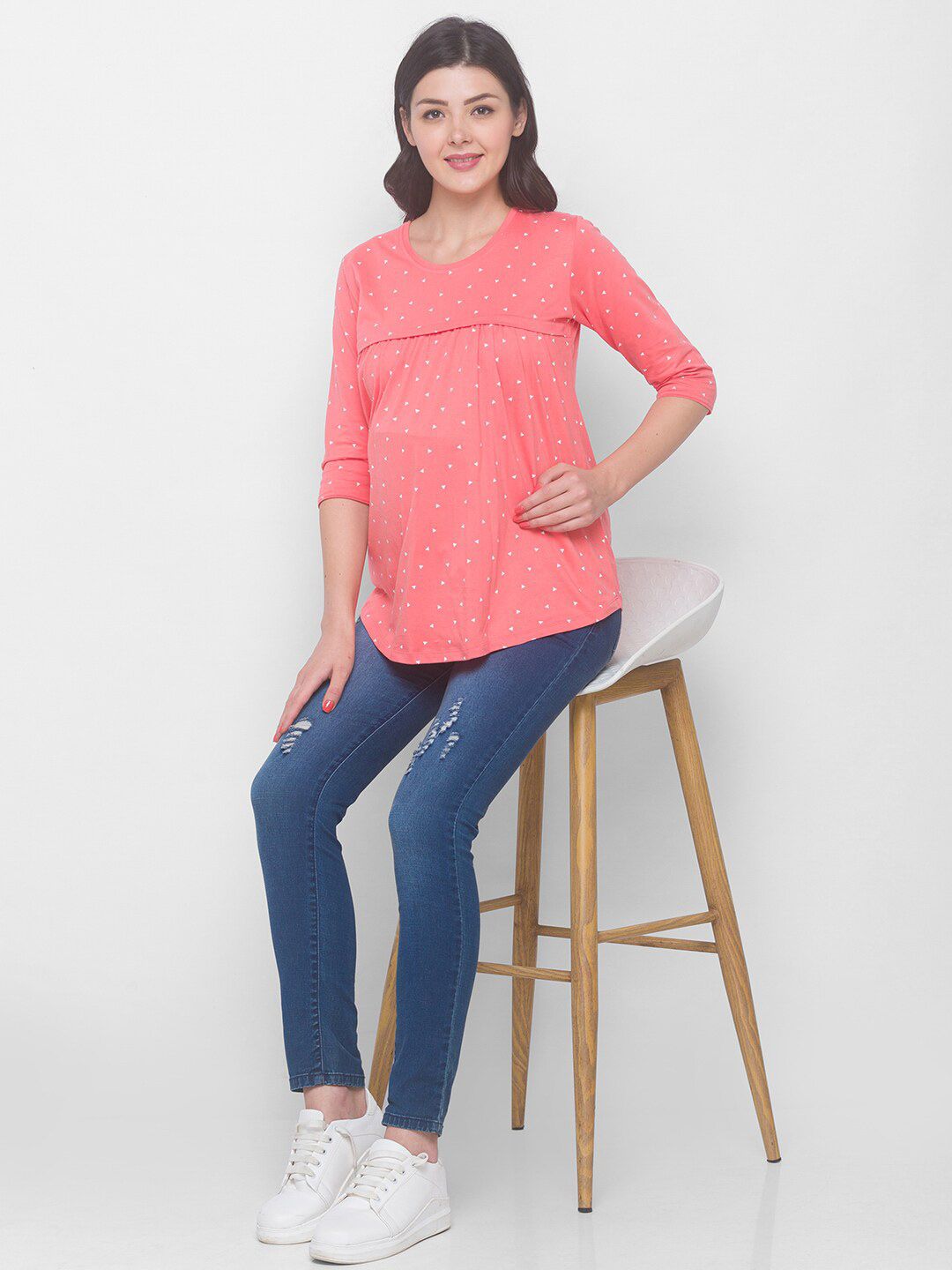 AV2 Peach-Coloured Geometric Print Top