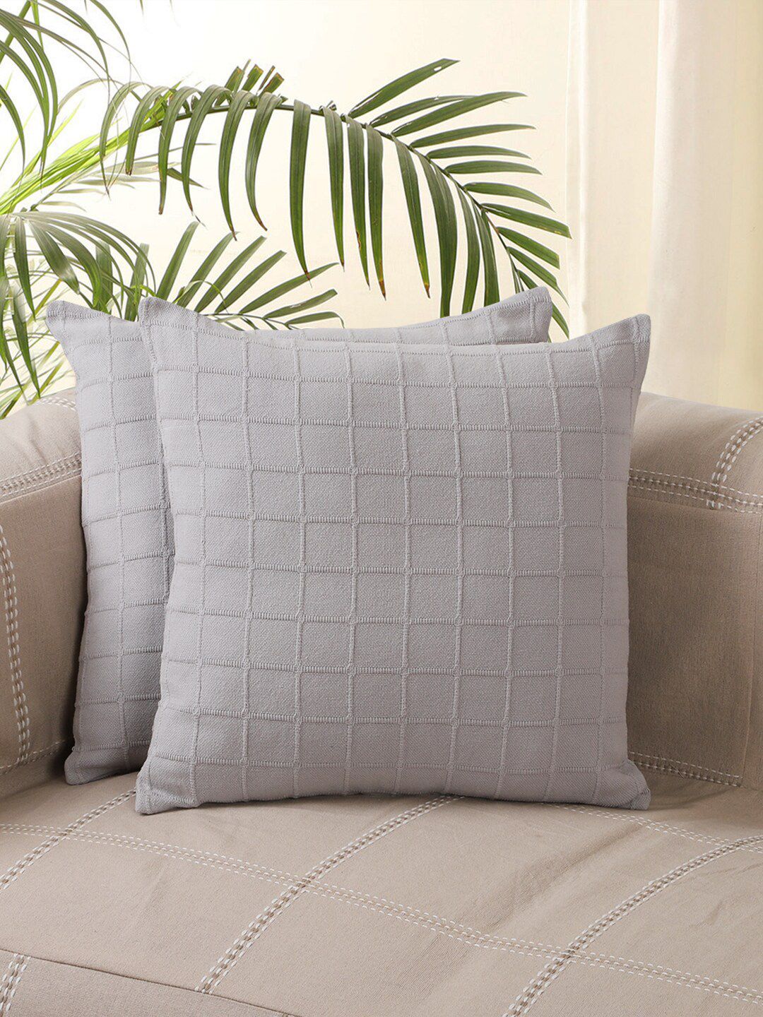 Jamio Firati Grey Set of 2 Checked Square Cushion Covers