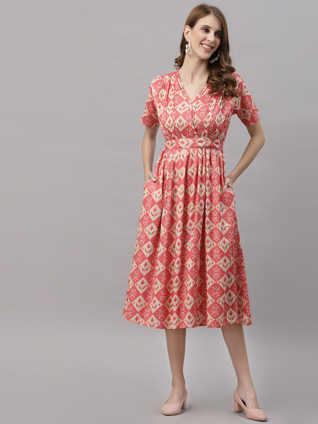 Ragavi Pink & pastel pink Ethnic Motifs Midi Dress