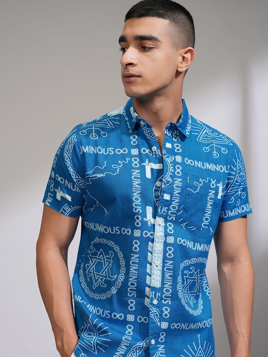 HIGHLANDER Men Blue Slim Fit Printed Casual Shirt