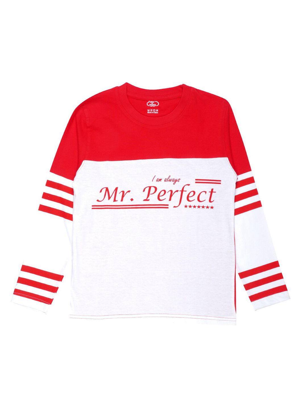 MIST N FOGG Boys White & Red Typography Colourblocked T-shirt