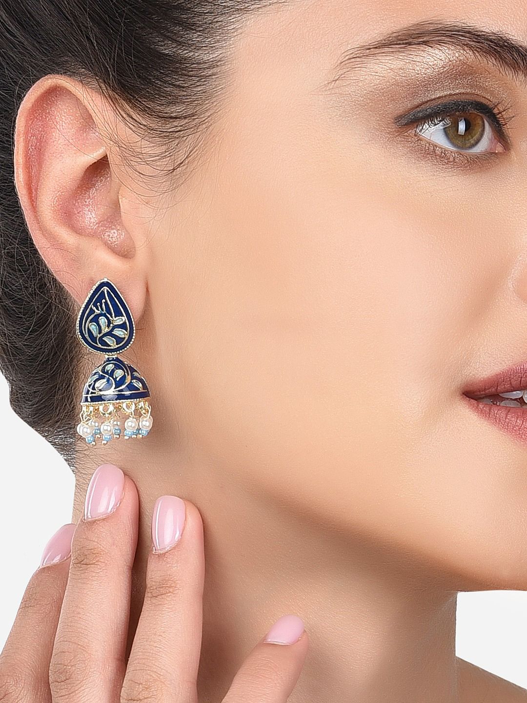 Zaveri Pearls Blue Contemporary Jhumkas Earrings