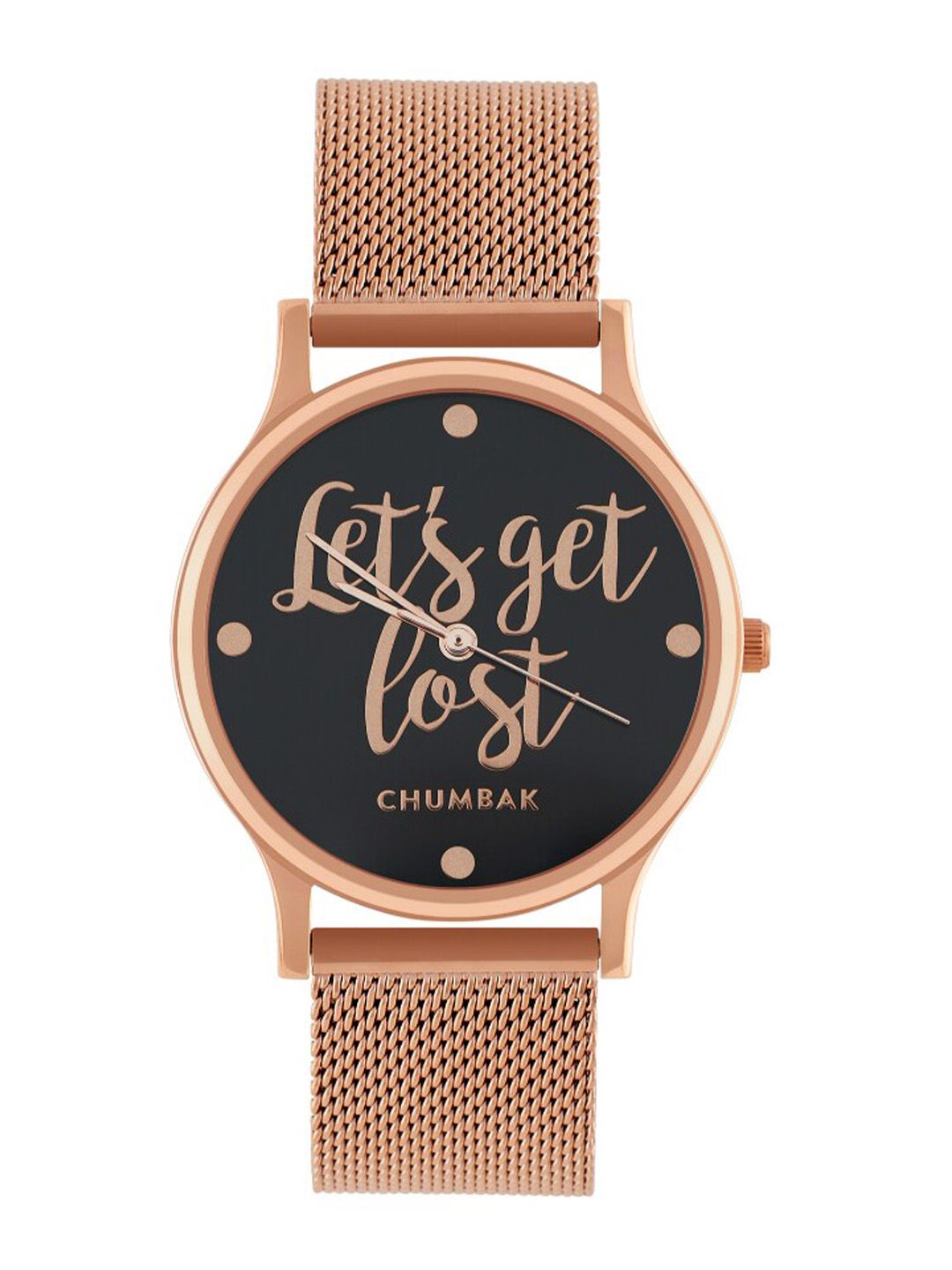 TEAL BY CHUMBAK Women Black Brass Embellished Dial & Rose Gold-Plated Bracelet Style Straps Watch