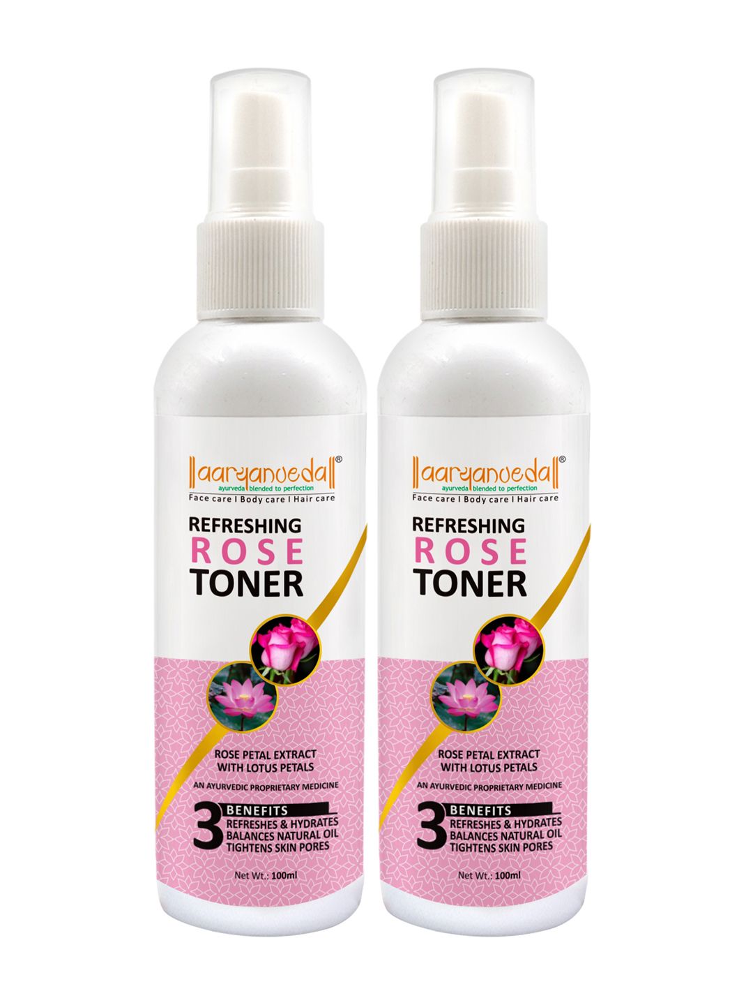 Aryanveda Set of 2 Rose Toner Sprays with Rose Extract for Hydration - 100 ml Each