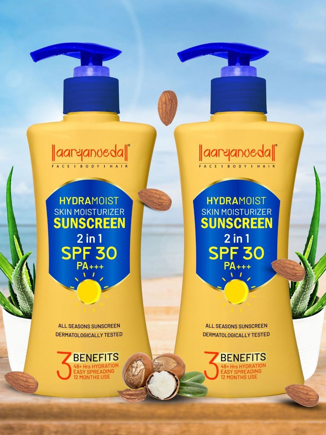 Aryanveda Set of 2 Hydra Moist SPF 15 Hydrating Moisturizer Sunscreen - 200 ml Each