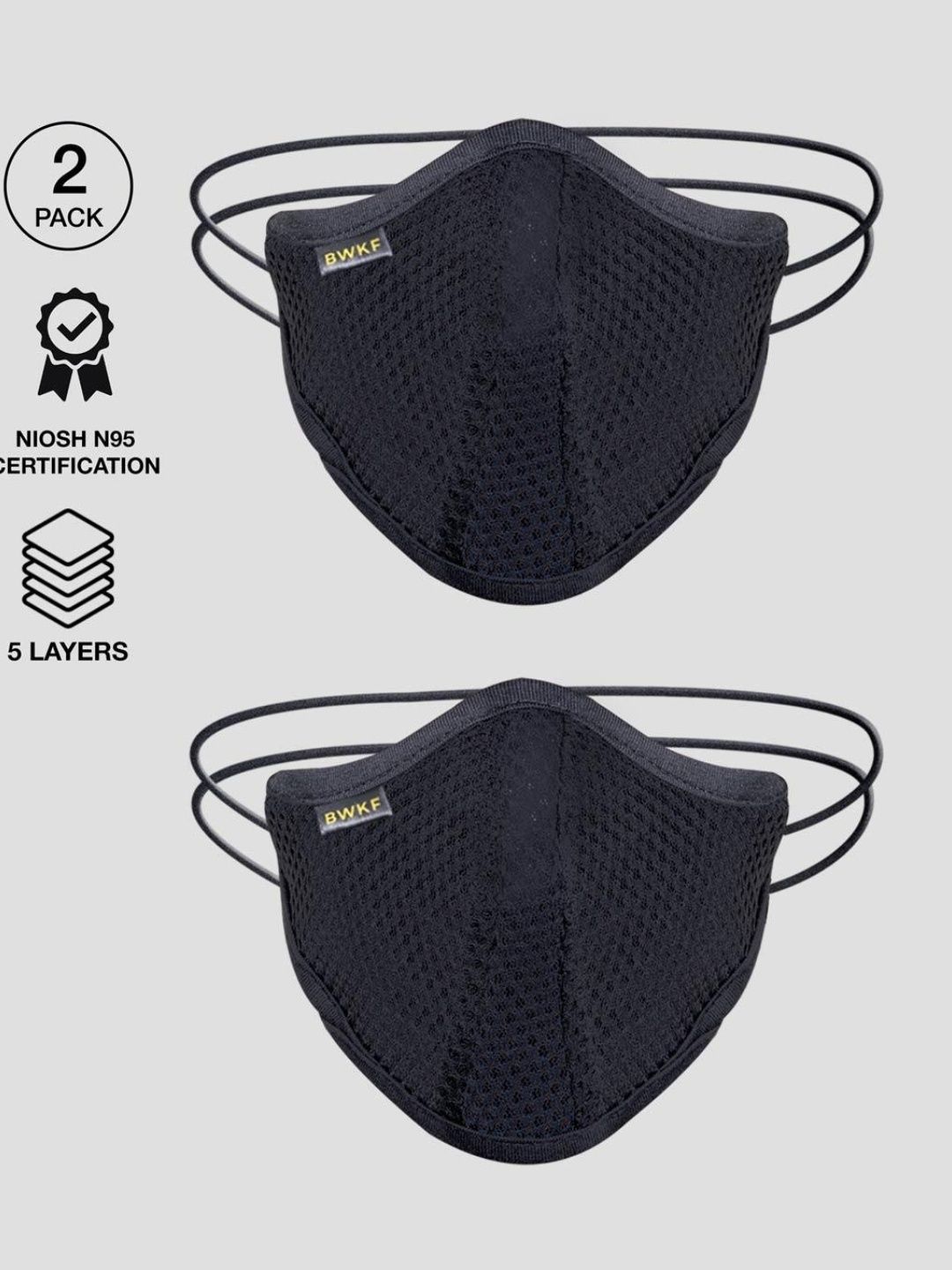 Bewakoof Unisex 2 Pcs Black Solid Reusable 5-Ply Protective Outdoor Mask