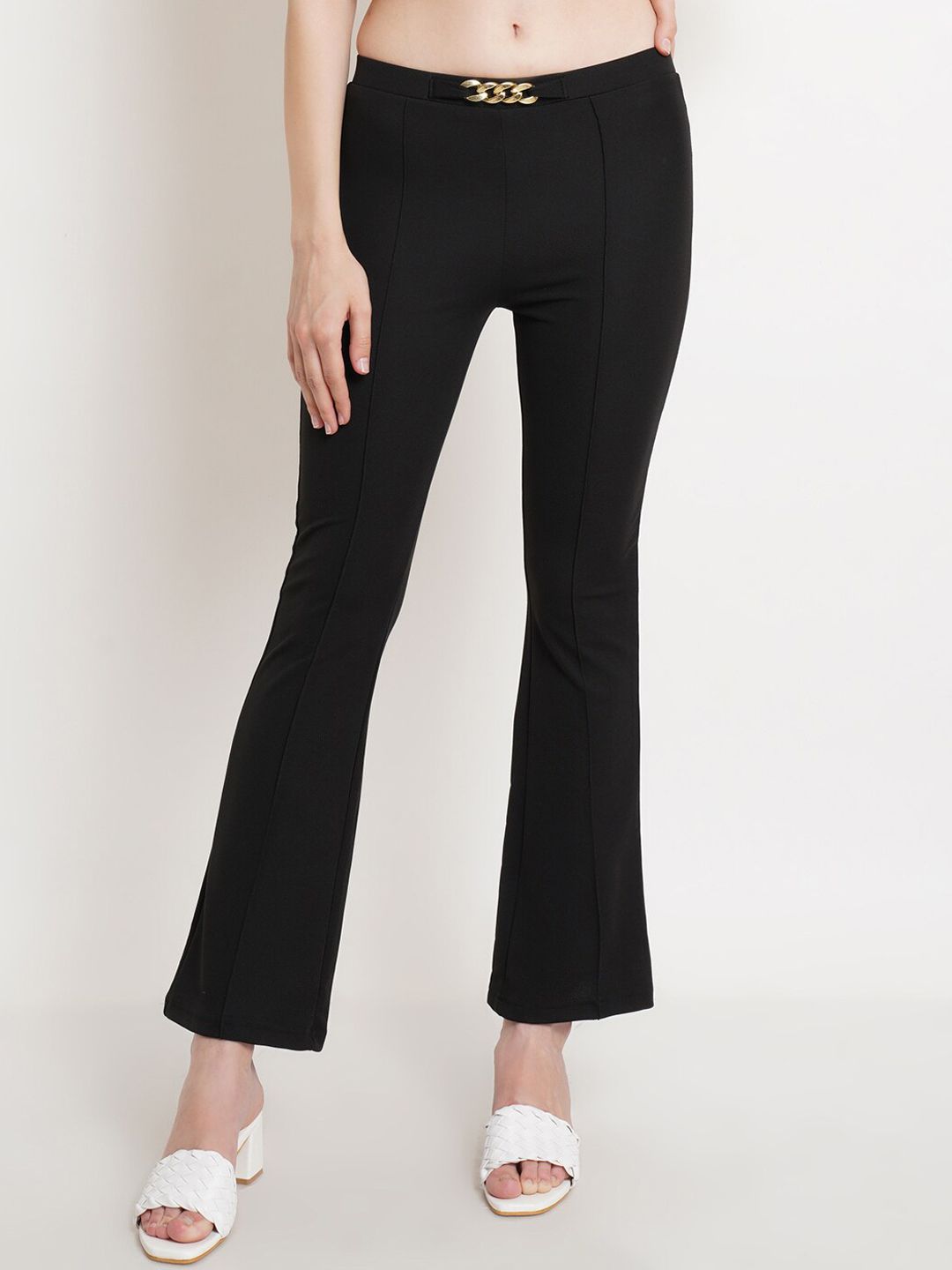 Popwings Women Black Relaxed Easy Wash Trousers