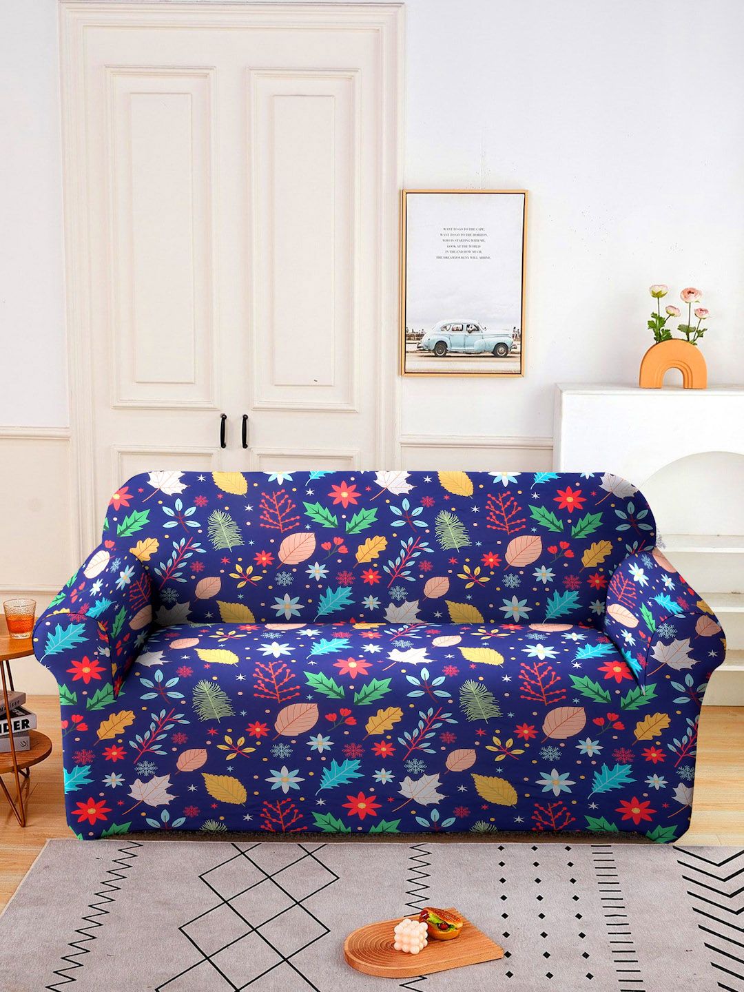 Buy Cortina Navy Blue Floral 2 Seater Printed Sofa Cover -  - Home for Unisex