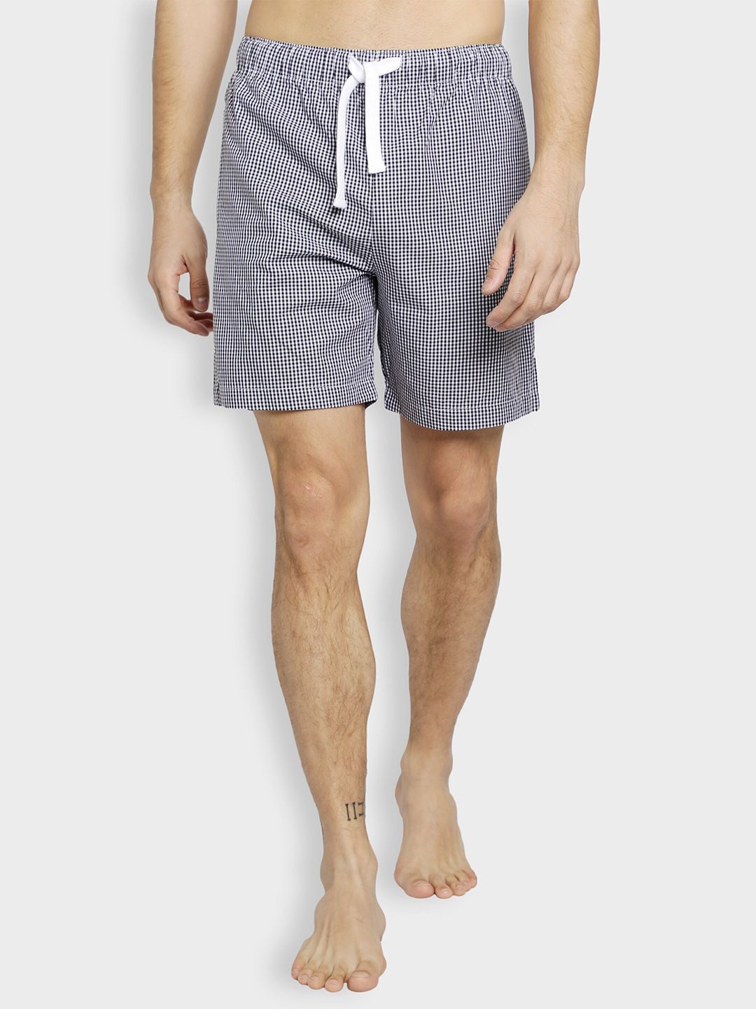 BStories Men Black & White Checked Lounge Shorts