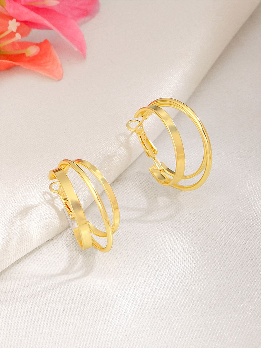 Unwind by Yellow Chimes Gold-Plated Multi Layer Hoop Earrings