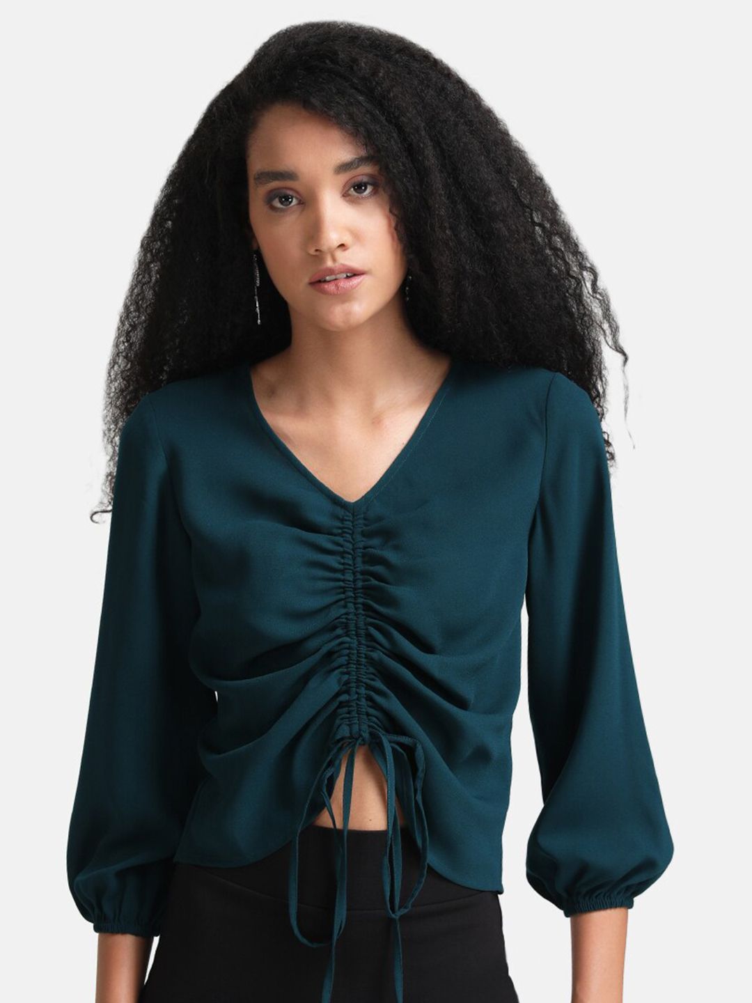 Kazo Green Ruched Top with Drawstring