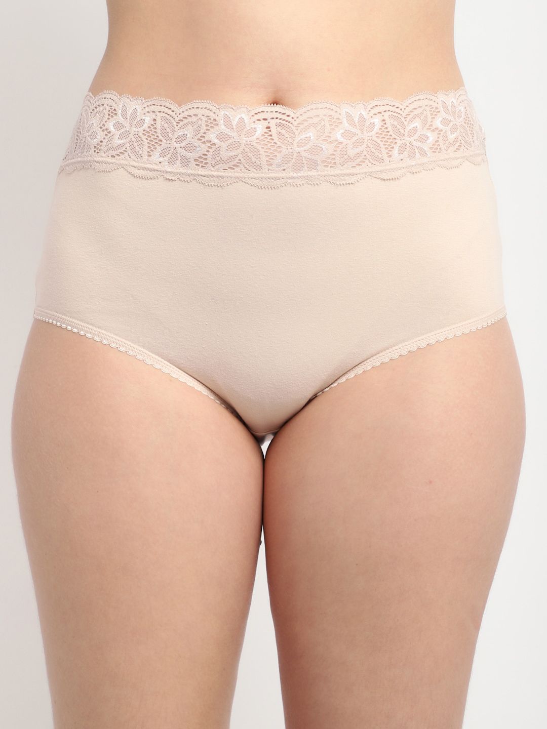 GRACIT Women Beige Solid Cotton Lace Basic Briefs