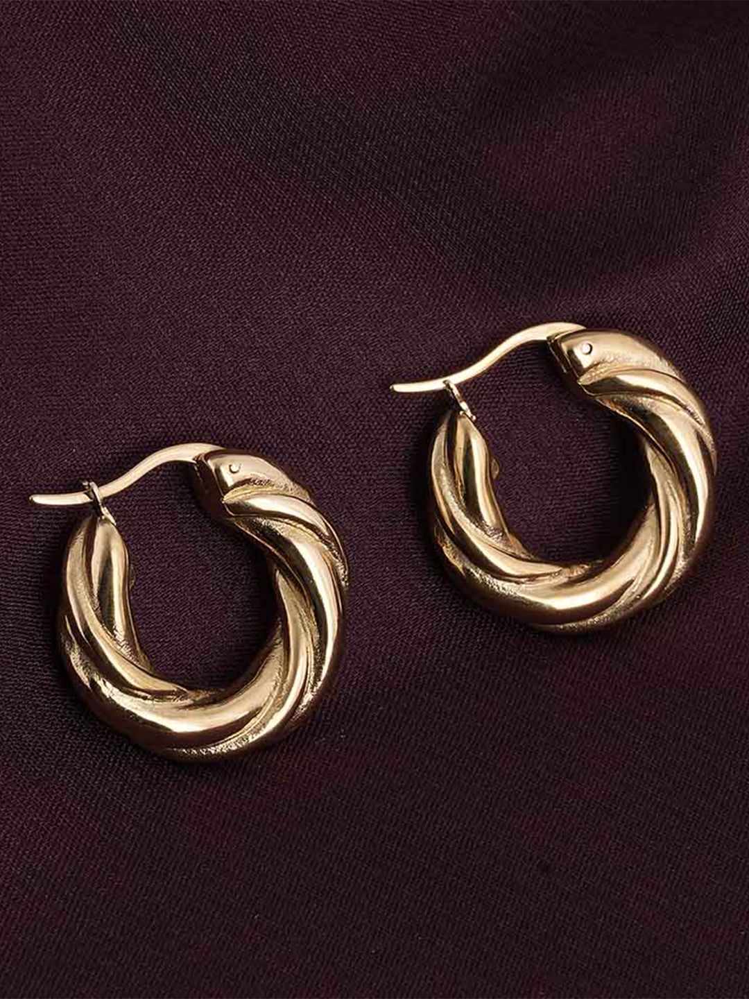 PALMONAS Twisted Round Gold-Plated Circular Drop Earrings