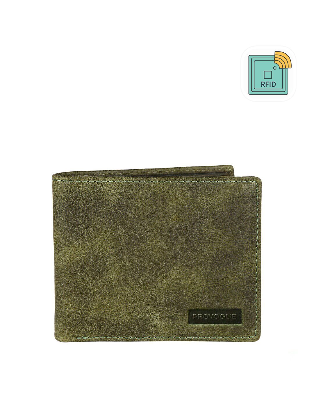 Provogue Men Green Textured Leather Two Fold Wallet