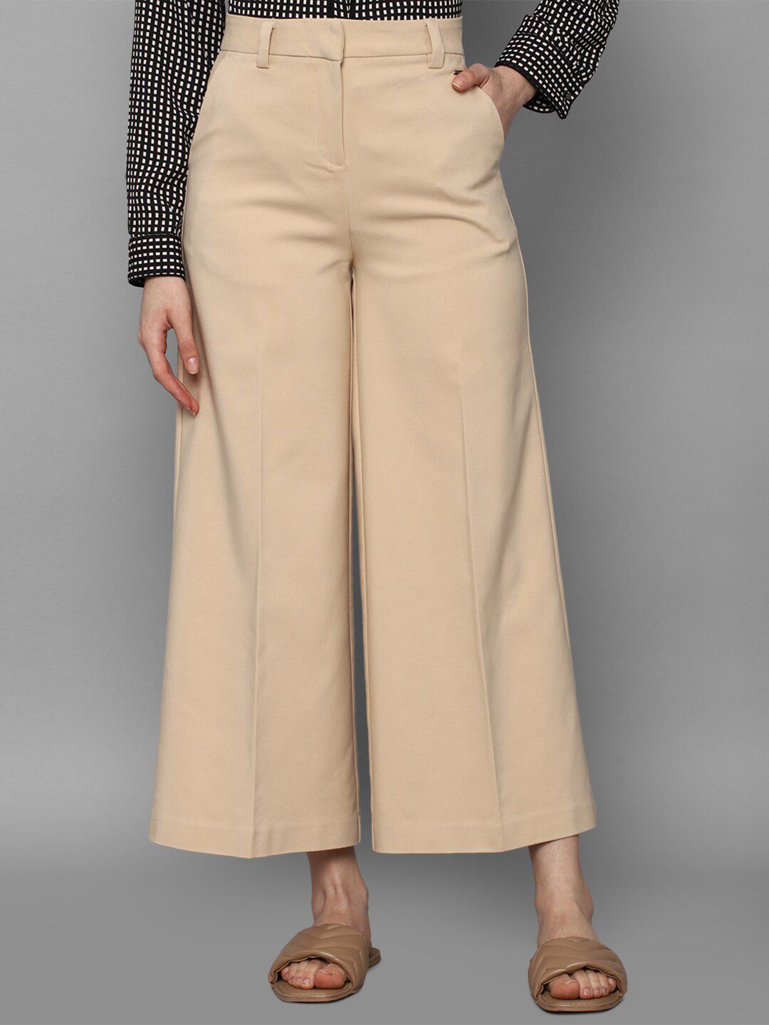 Allen Solly Woman Women Beige Solid Trousers