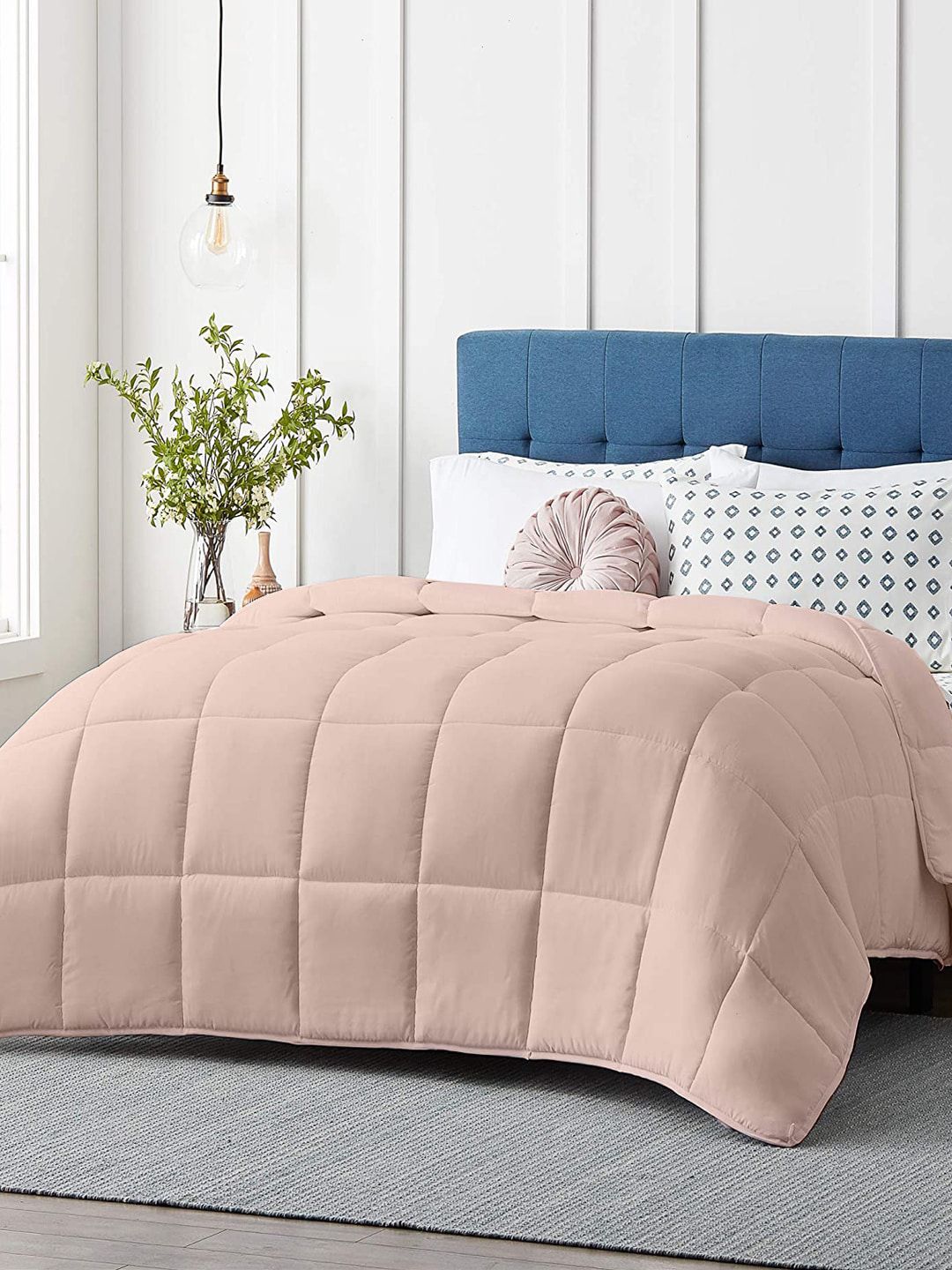 RAZZAI Unisex Peach Solid Double Bed Reversible Comforter