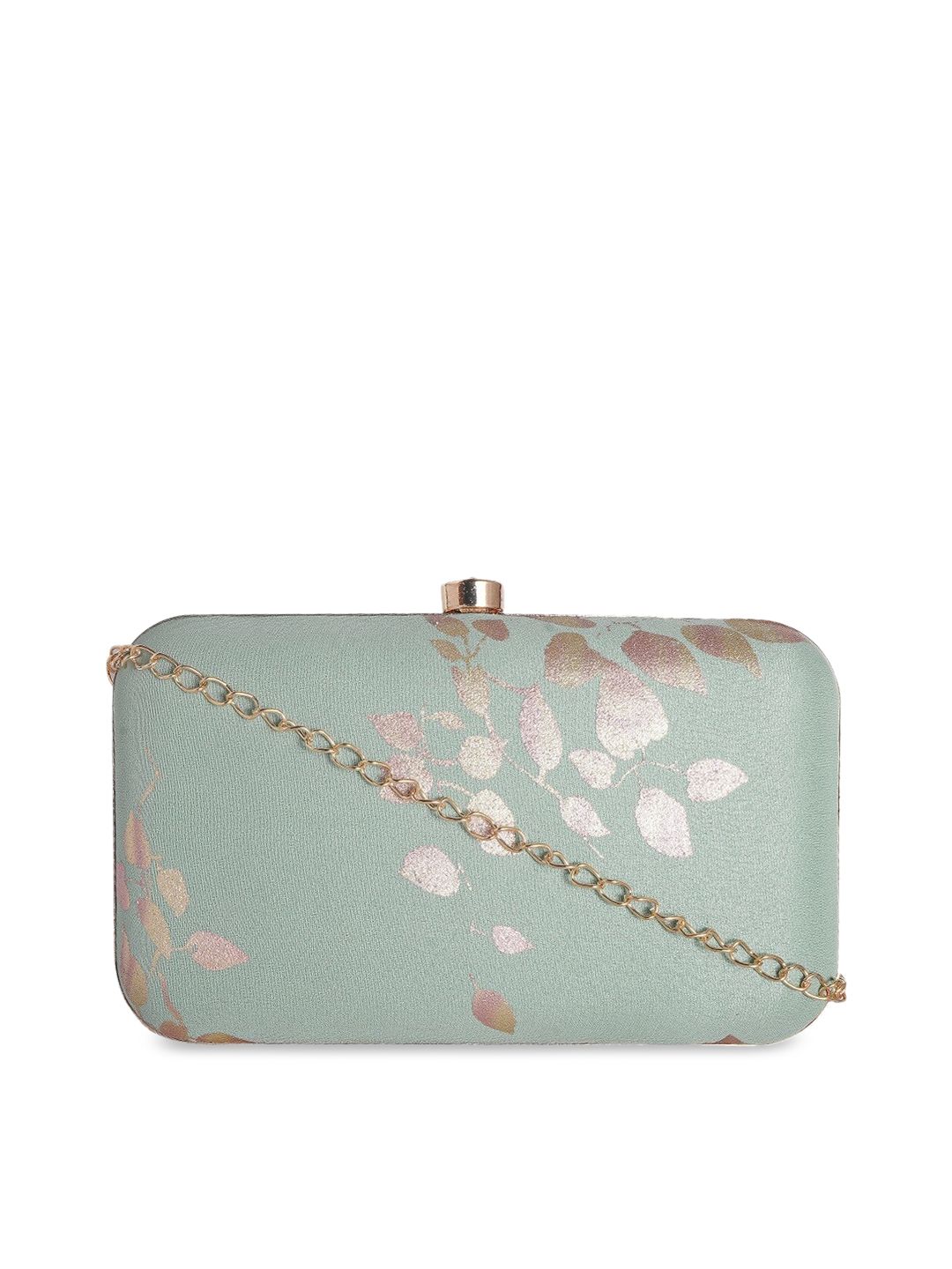 HORRA Women Green & Gold-Toned Floral Printed Box Clutch