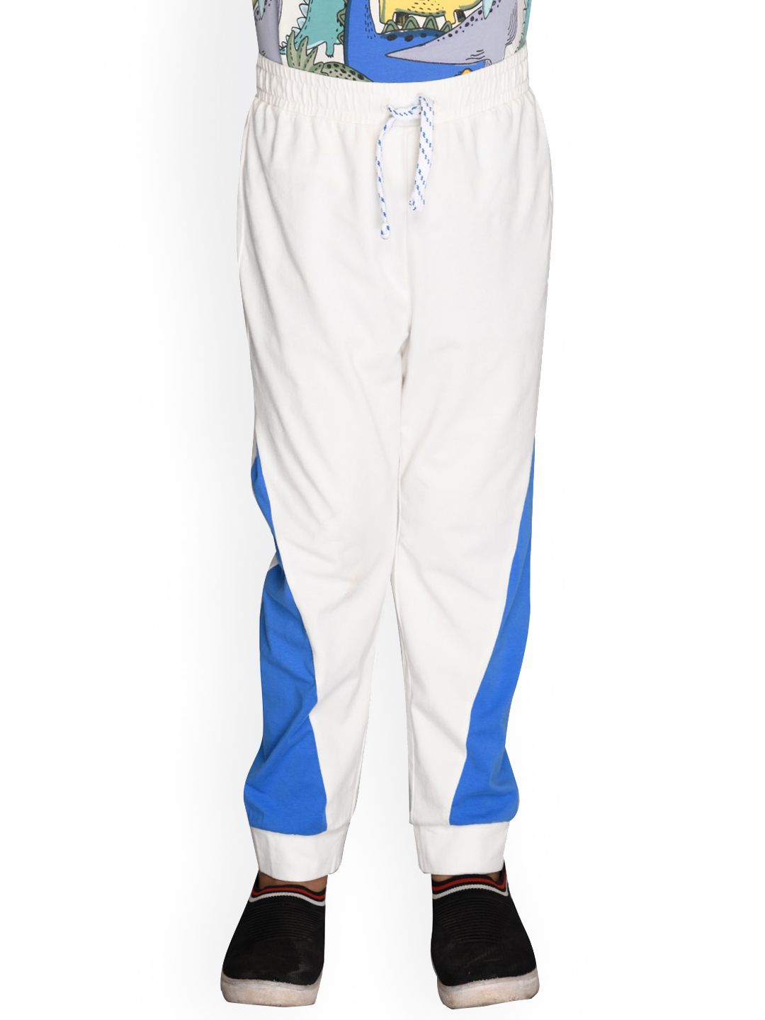 SPUNKIES Boys White & Blue Colorblocked Organic Cotton Joggers