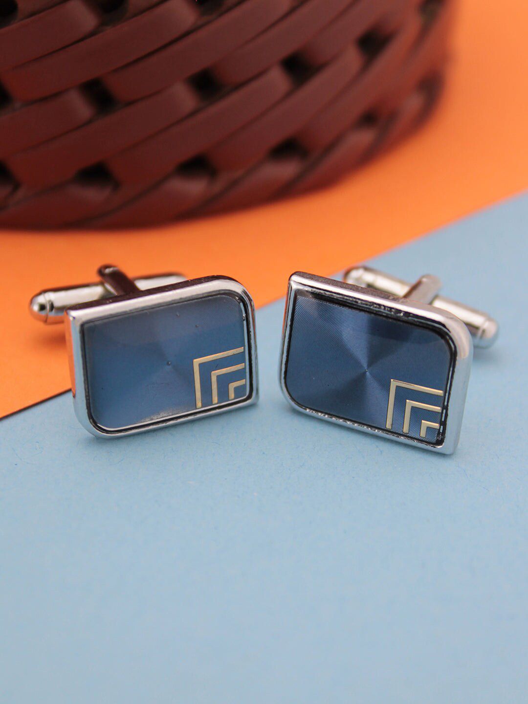 Buy Kavove Blue & Silver Toned Cufflink -  - Accessories for Men