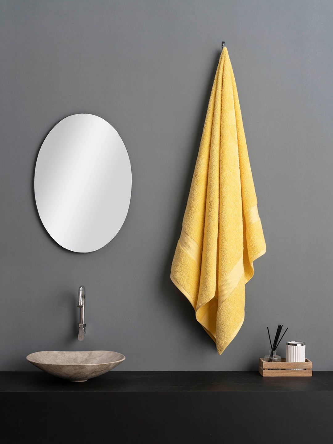 DDecor Yellow Solid Cotton 500GSM Super Soft Adult Regular Bath Towel-59x30In