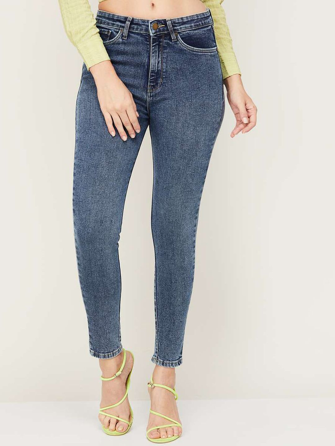 Xpose Women Blue Comfort Slim Fit High-Rise Low Distress Stretchable Jeans