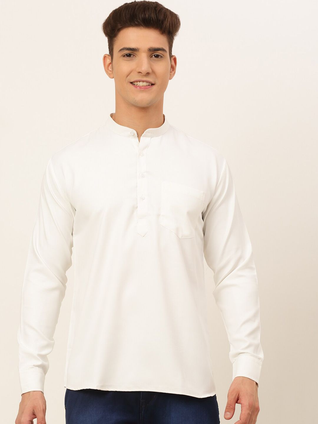 Jompers Men White Solid Kurta