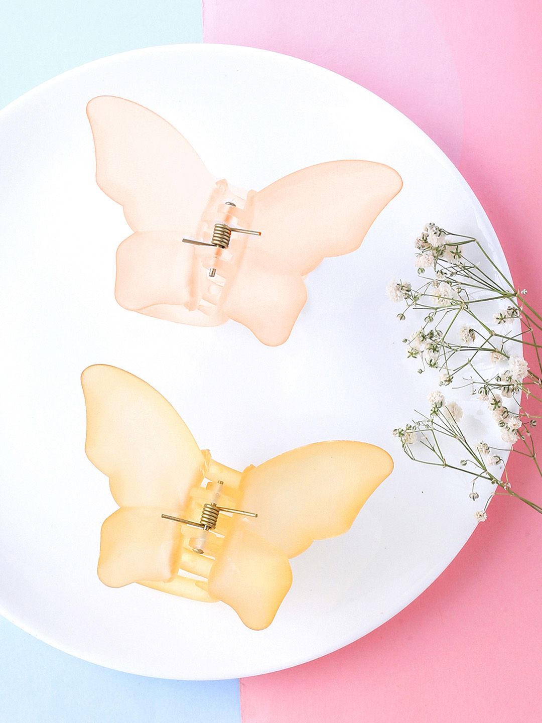Yellow Chimes Women Yellow &Peach Set of 2 Butterfly Clips Big Clutchers